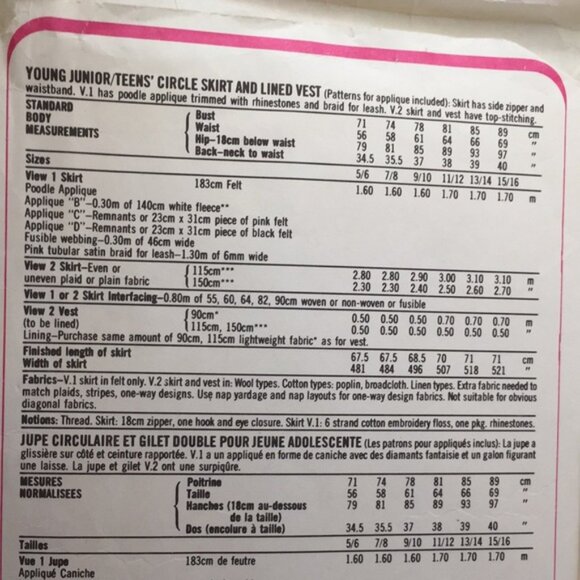 Simplicity 9154 Vintage Poodle Skirt Size 56 78 - Picture 7 of 11